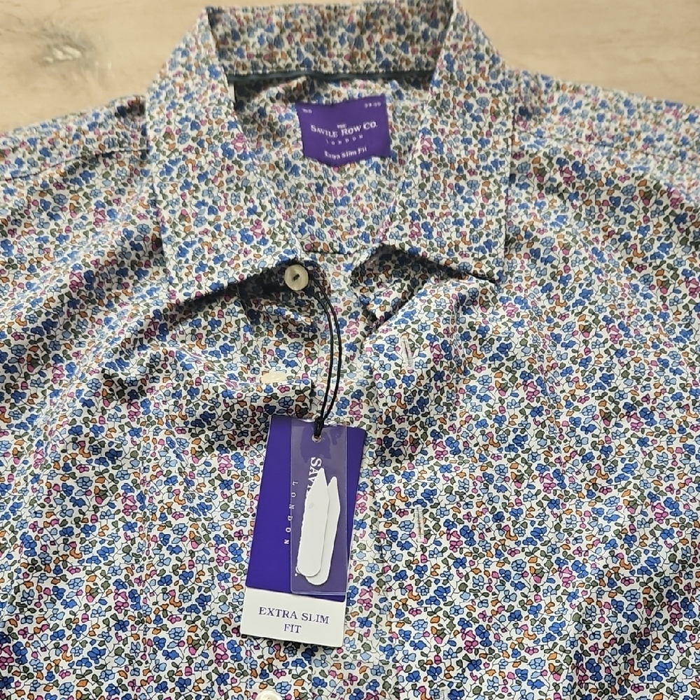 Blue and White Casual Button Down Shirt with Floral Pattern